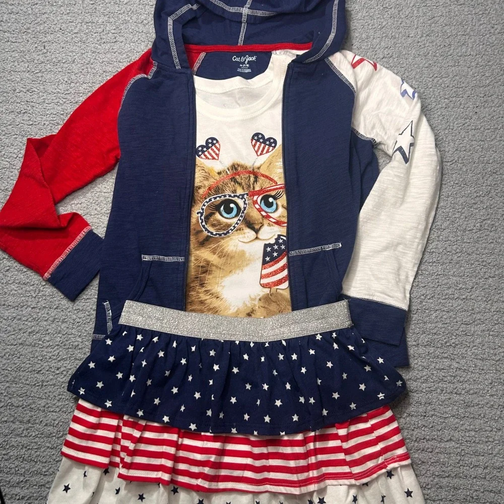 3pc Skirt Set Patriotic 7/8 Blue Americana 4th of July Summer Labor Day